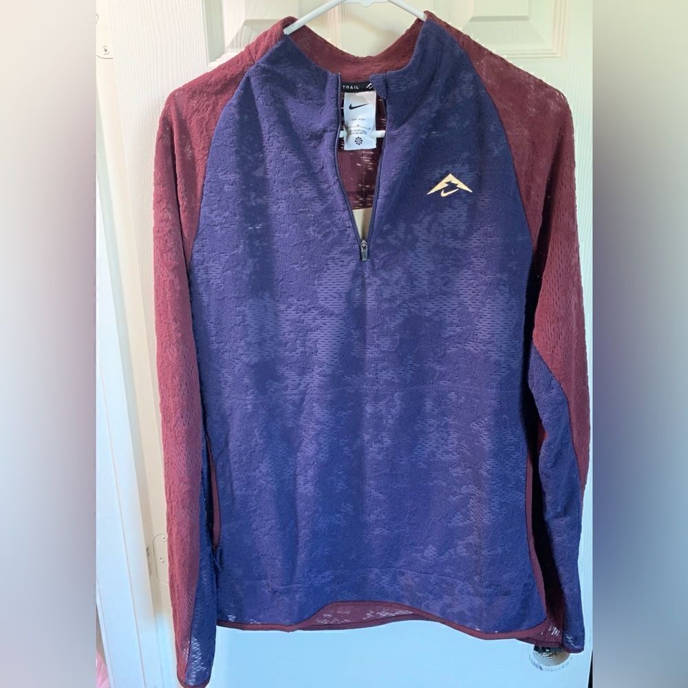 Nike Men’s Medium Trail Dri-FIT 1/2 Zip Running Top Maroon Purple NWT